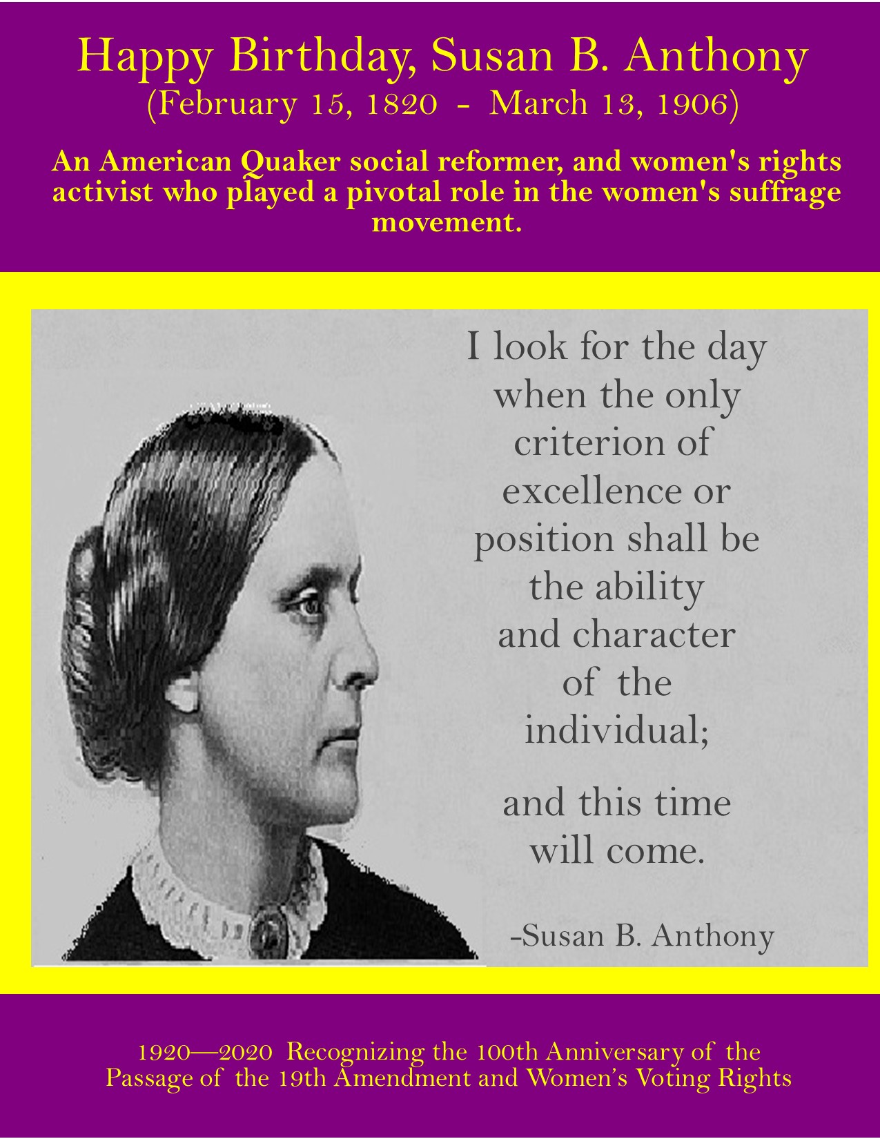 Feb 15, 2020 - Susan B Anthony